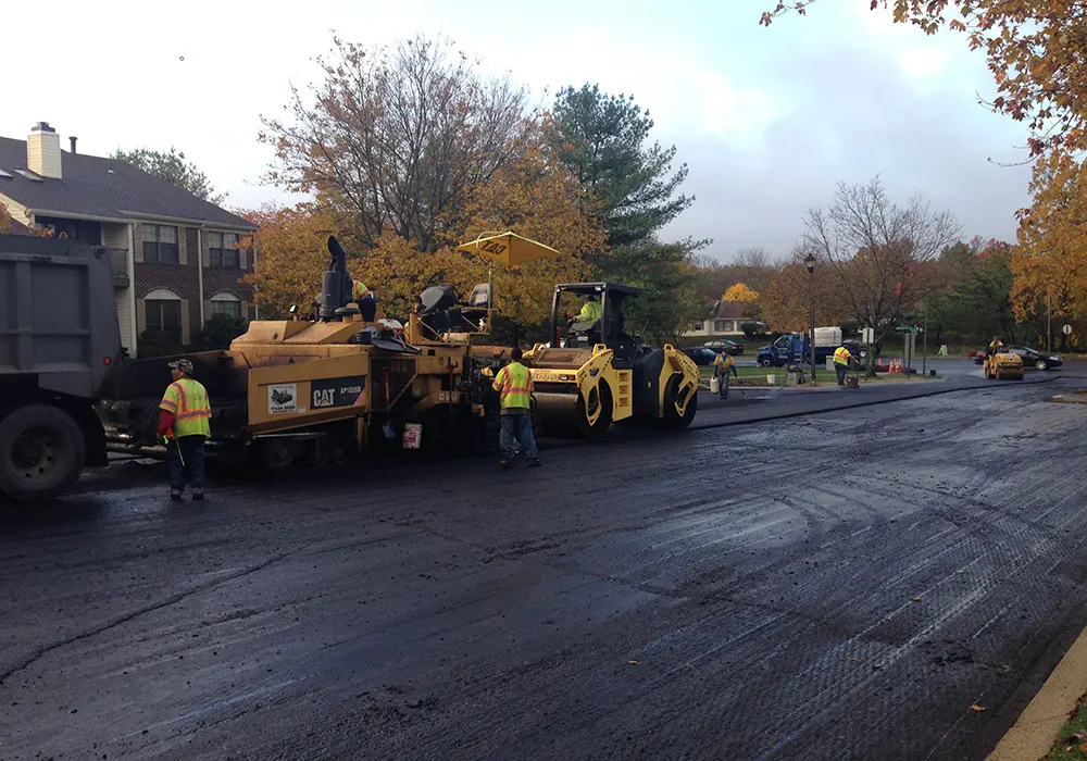 Roadwork and paving operations at Society Hill Bernards by Renda Roads.